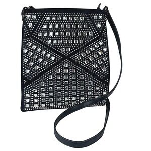 NEW‎ Black Faux Leather Crossbody Purse Jeweled Bling Disco Party Rave Bag ($48)
